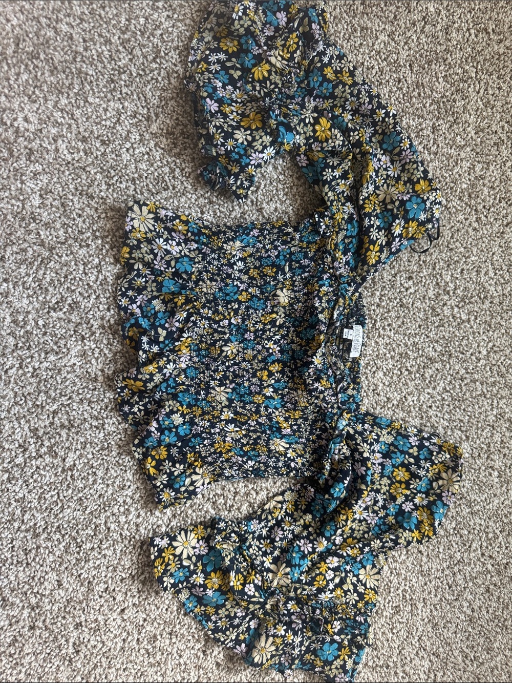 Floral Off-Shoulder Top - Black with Teal & Yellow Floral